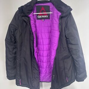 Women’s Gerry Coat Gray with Purple Lining Hooded Full Zip Medium